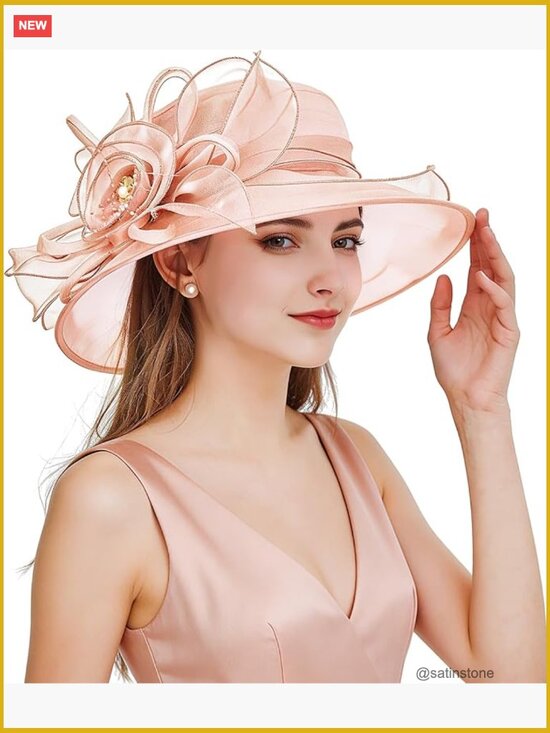 Organza Fascinator Derby Hat Wide Brim Church Wedding Tea Party Accessory main image 4